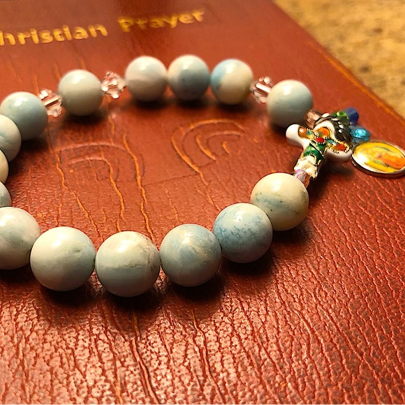 ❤️Amazonite Swarovski Crystal Stretch Bracelet📿Rosary ✝️ - Picture 6 of 9